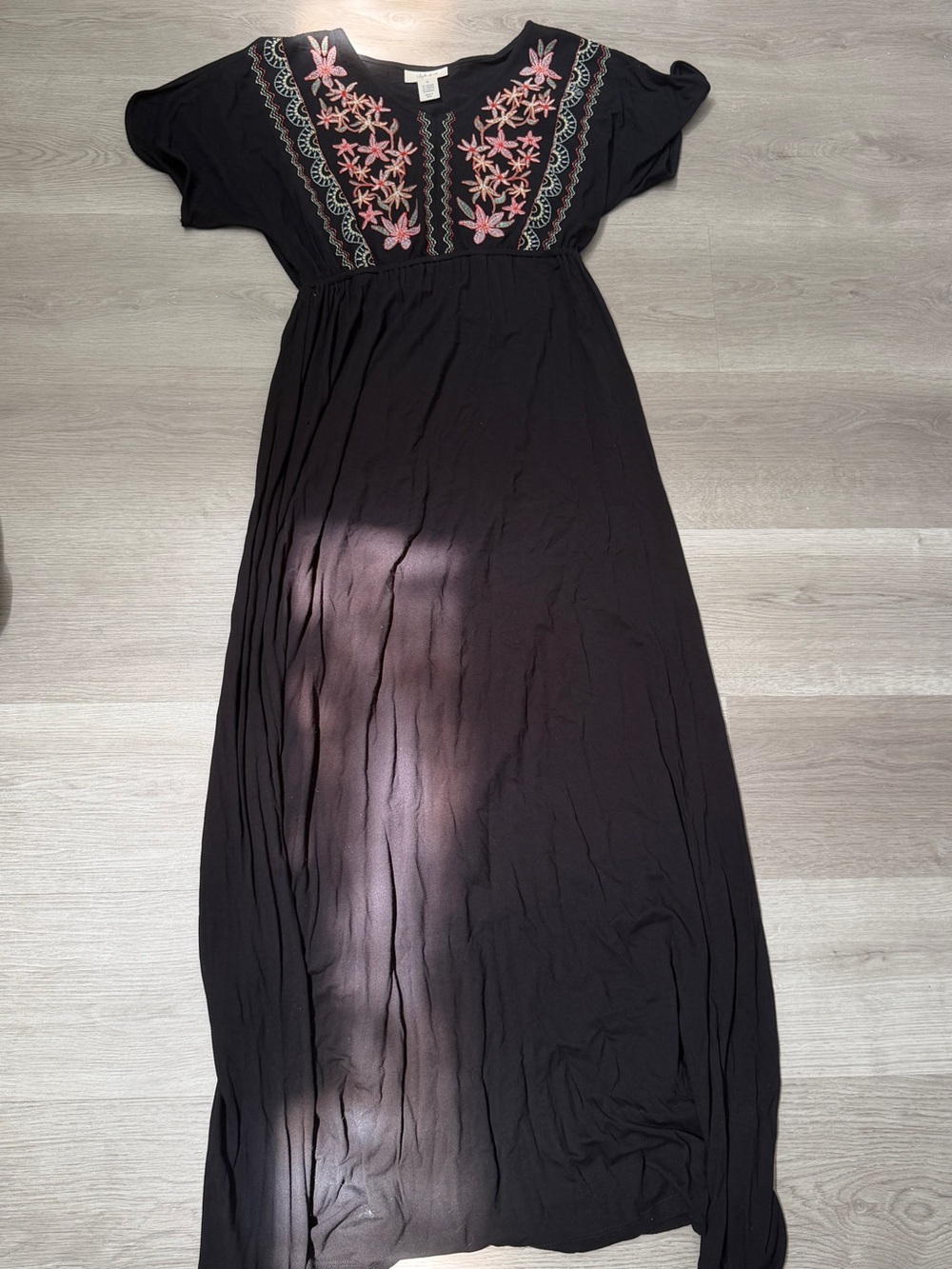 Style & Co. Black Maxi Dress with Pink Floral Embroidery